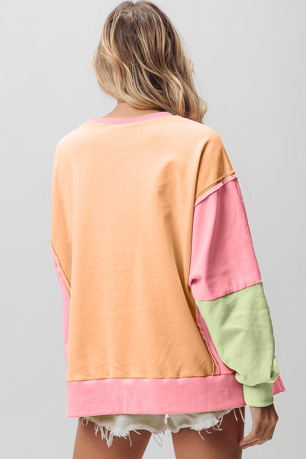 BiBi Washed Color Block Sweatshirt