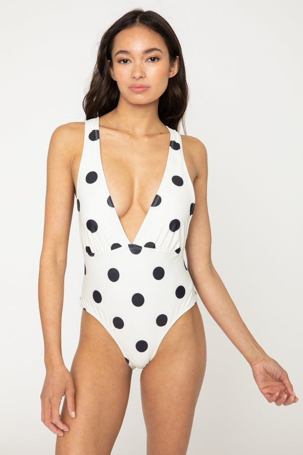 Marina West Swim Beachy Keen Polka Dot Tied Plunge One-Piece Swimsuit