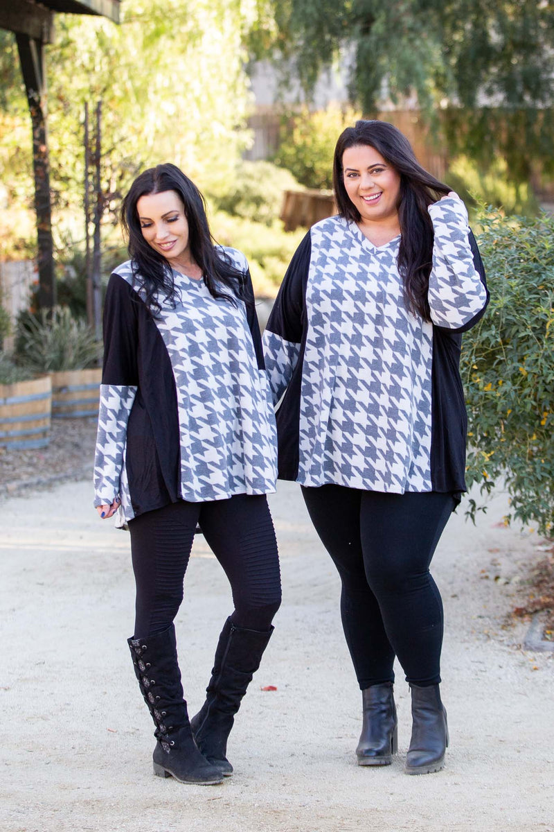 Houndstooth Long Sleeve Top