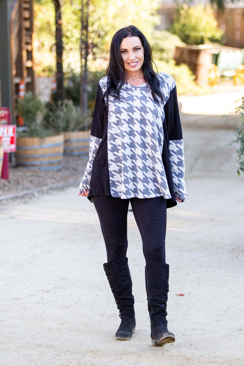 Houndstooth Long Sleeve Top