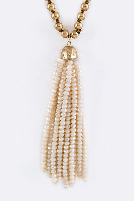 Crystal Beaded Tassel Hand Knot Pendant Necklace