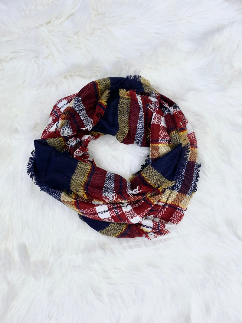 Infinity Scarf - White, red, navy, yellow
