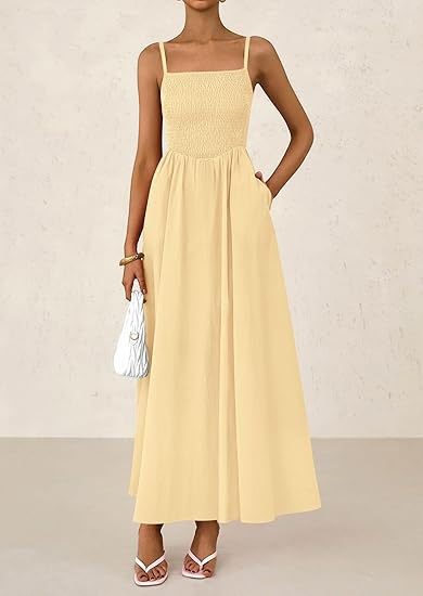 Women's Dress, Thin Shoulder Strap Pleated Vest, Suspender Pocket Dress