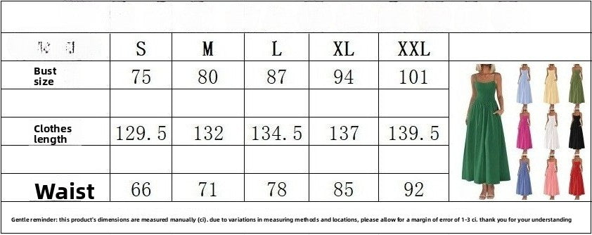 Women's Dress, Thin Shoulder Strap Pleated Vest, Suspender Pocket Dress