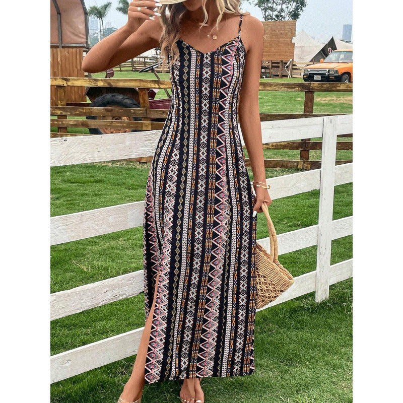 Summer explosive women's clothing suspender splicing split fork long dress