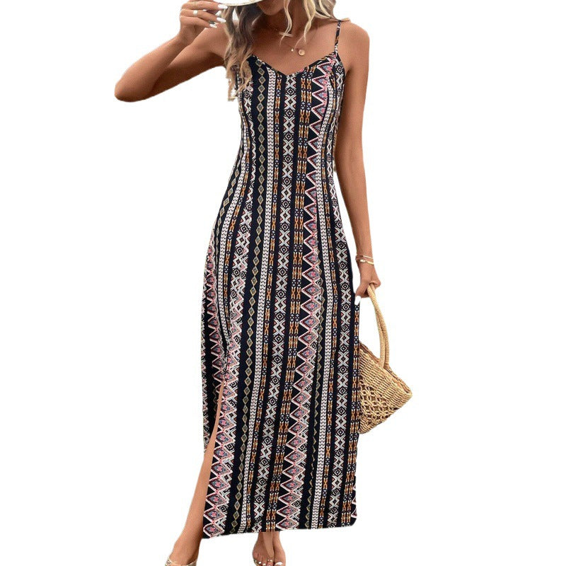 Summer explosive women's clothing suspender splicing split fork long dress