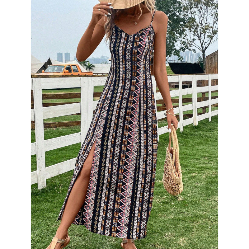 Summer explosive women's clothing suspender splicing split fork long dress