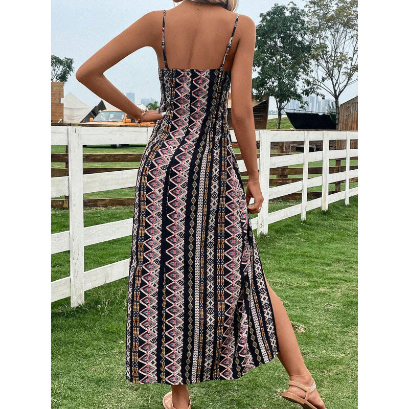 Summer explosive women's clothing suspender splicing split fork long dress
