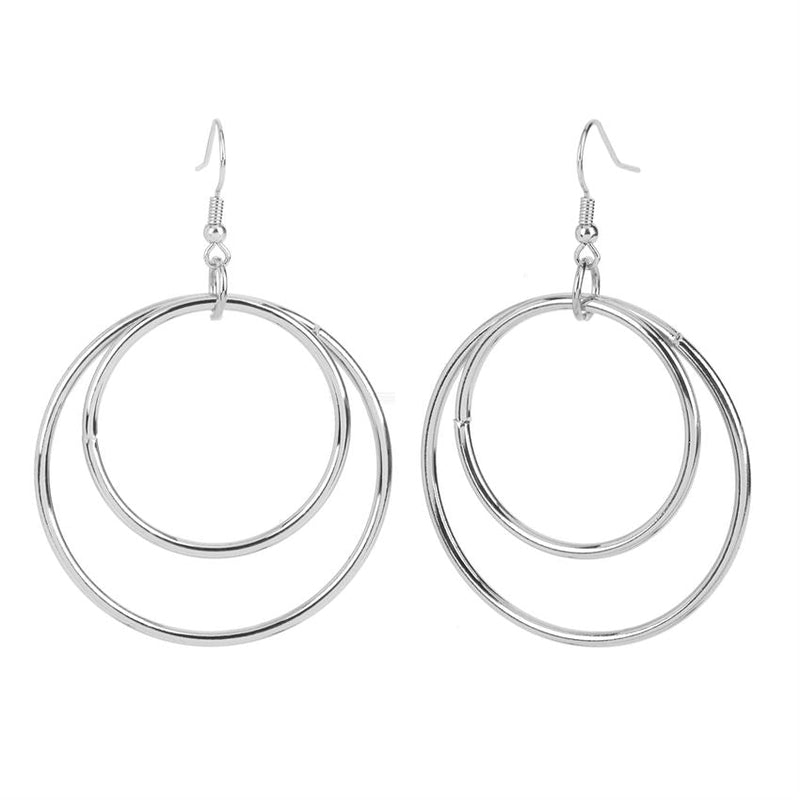 Silver Double Circles Hoop Earrings