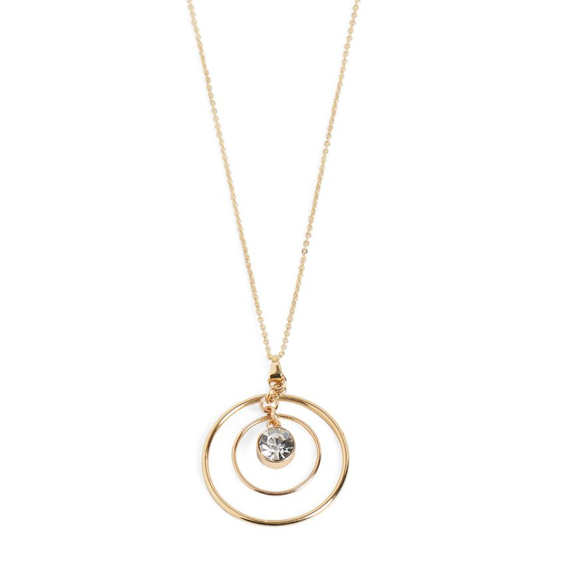 Gold Double Circle with Stone Necklace