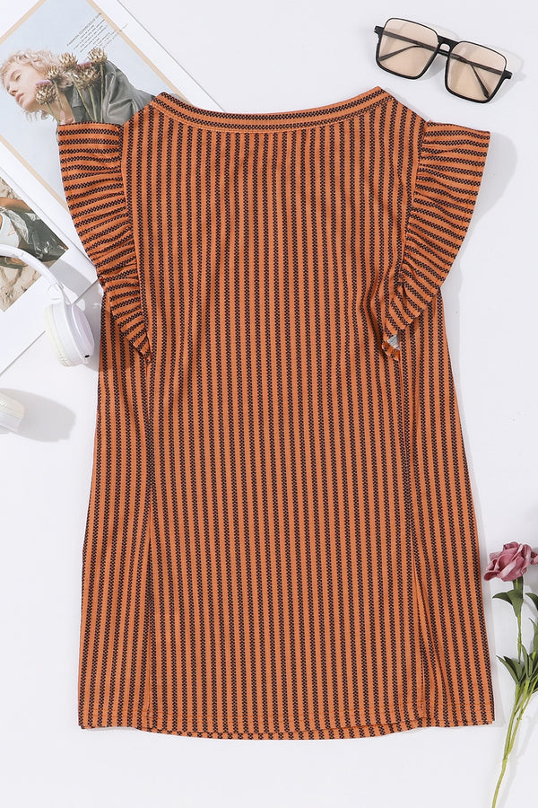 Ruffled Striped Round Neck Blouse