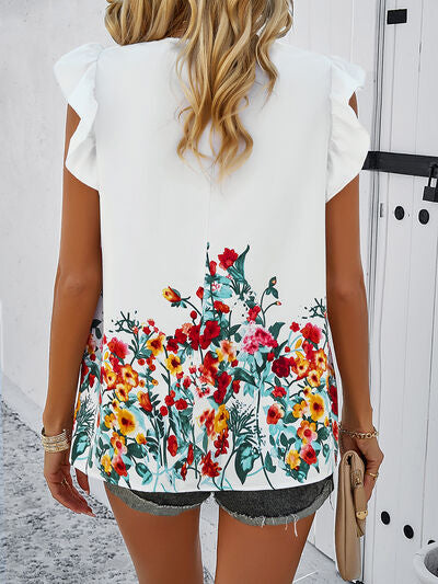 Floral Smocked Cap Sleeve Blouse
