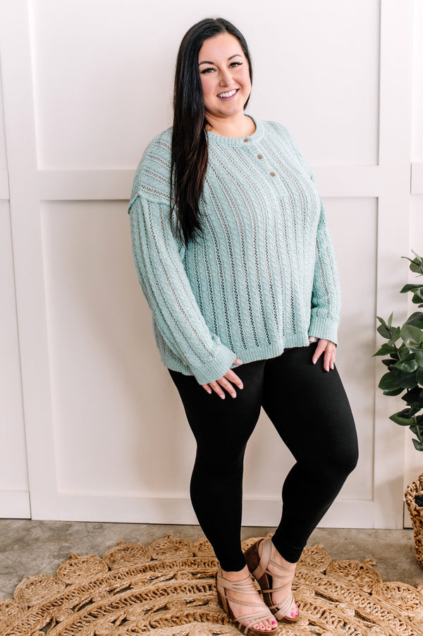 2.9 Fresh Aqua Knit Sweater With Functional Buttons